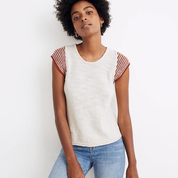 Madewell Tops - Madewell Kimble Stripe Sleeve Short Sleeve Sweater Top Size Medium